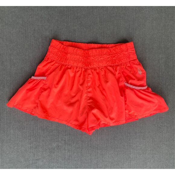Free People Movement Good Karma Running Shorts Women M Orange Ruffle Hem Active - Picture 1 of 11